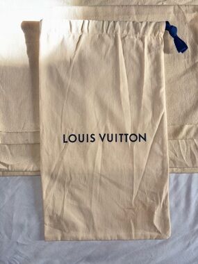 Louis Vuitton Cream Dust Bag with Blue Logo and Drawstring